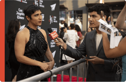 actress being interviewed at the event