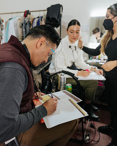 Miguel Angel Caballero, Kiara Beltran On set The Ballad of Tita and the Machines